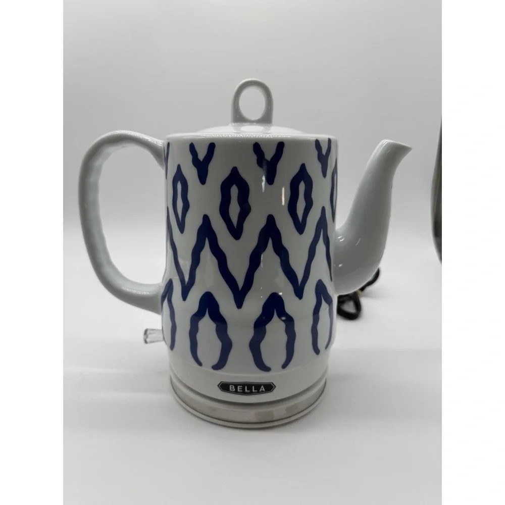 Bella Ceramic Electric Kettle 1.2L Blue White Excellent Ikat Pattern